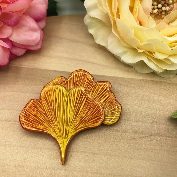 Broche Ginkgo feuilles en pâte polymère avec 3 couleurs au choix, cadeau pour femme