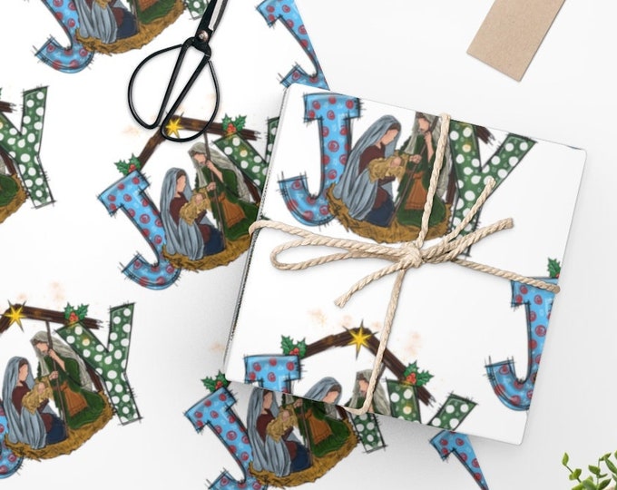 Joy Nativity Wrapping Paperchristmas Present Religious Etsy
