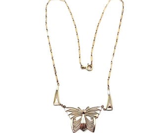 ORIA Art Deco French Gold Filled Butterfly Necklace