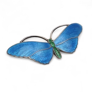 JA&S English Antique Silver Enamel Butterfly Brooch