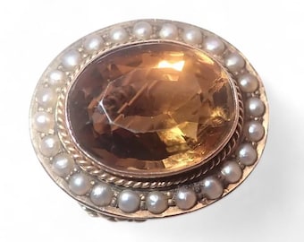 アンティーク ビクトリア朝 アメジスト＆シトリン ブローチ | 9K