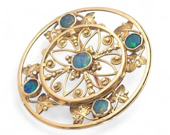 att. Rathbone Arts and Crafts 18K guld- och opalbrosch