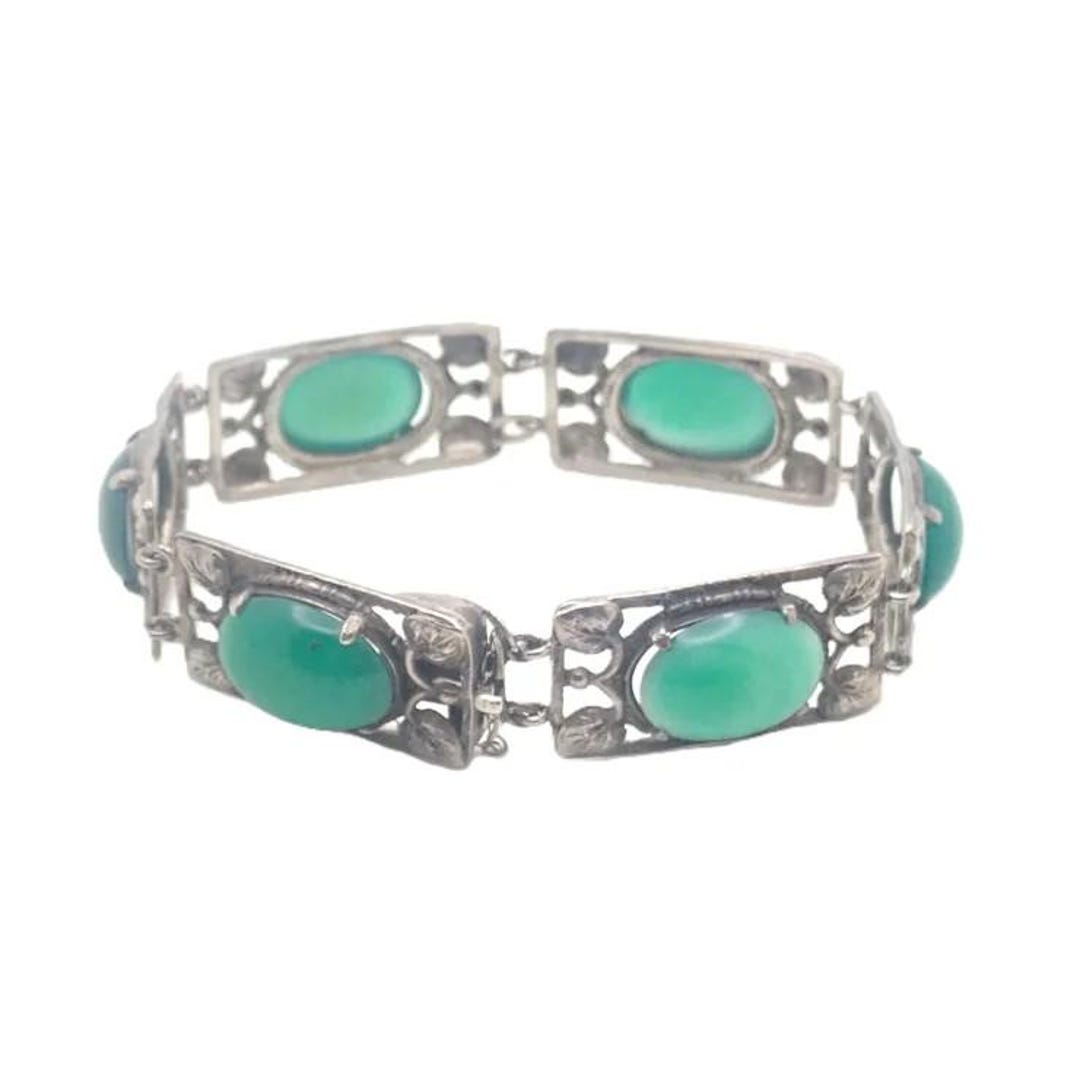 Arts and Crafts 935 Silver Leaves and Glass Cabochons Bracelet - Etsy