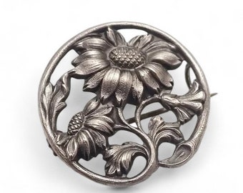 Französische Jugendstil Silber Daisy Brosche