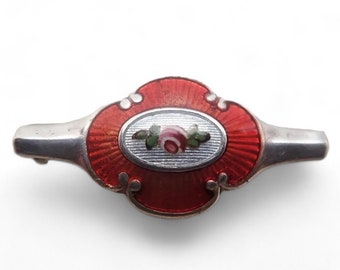 Charles Horner English Edwardian Silver Enamel Rose Brooch