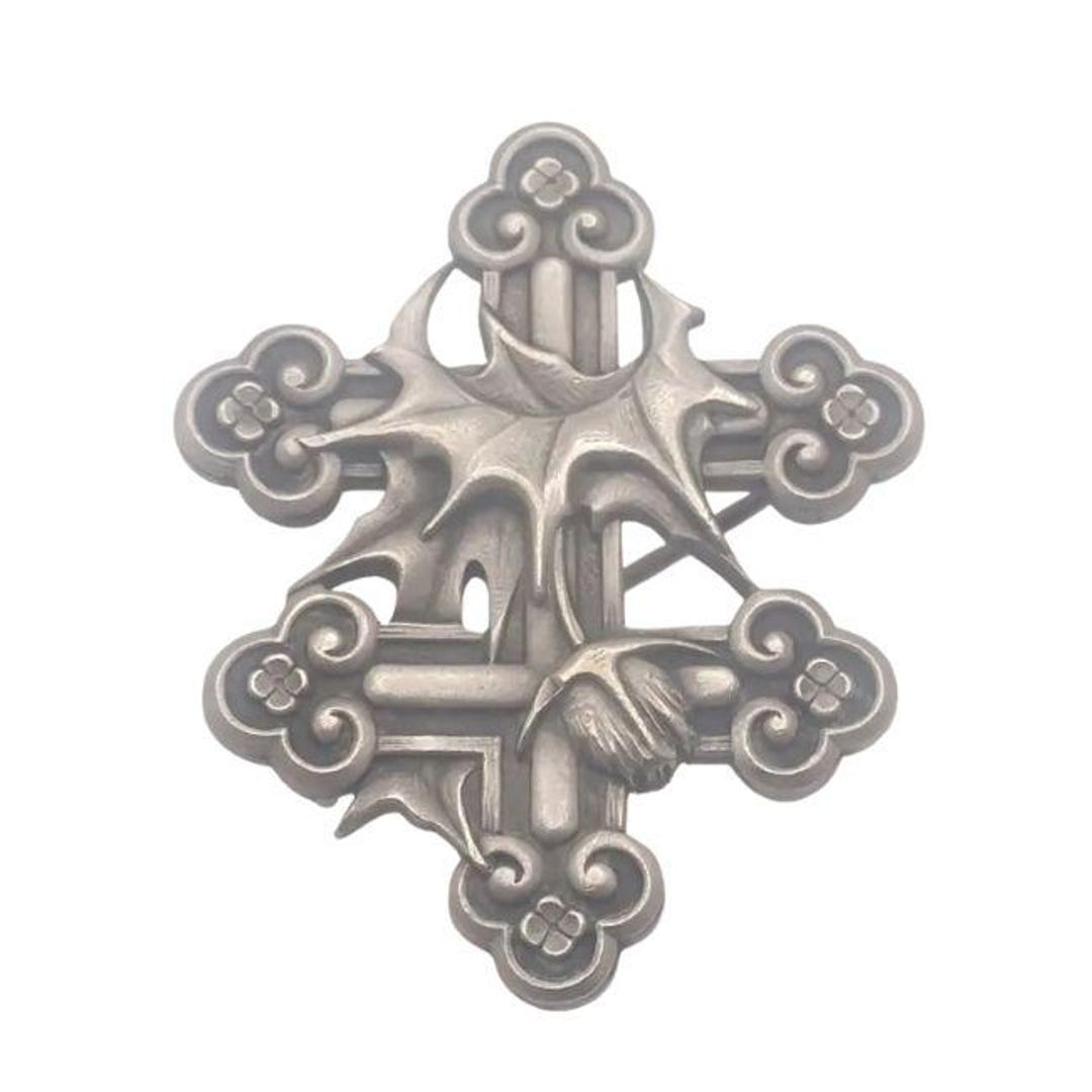 Broche Art Nouveau 1900 Bar-le-Duc - Chardon Et Croix De Lorraine - Métal Argenté Et émail - Occasion