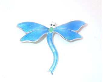 JA&S English Circa 1918 Silver Enamel Dragonfly Brooch