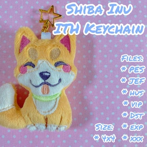 Kawaii Shiba Inu ITH portachiavi file file di ricamo