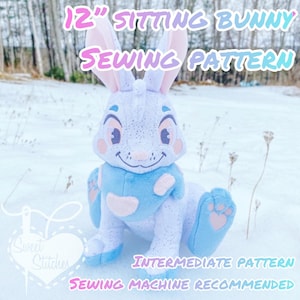 Sitting Bunny 12inch Plush Sewing Pattern + Included Face Embroidery Files
