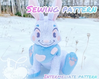 Sitting Bunny 12inch Plush Sewing Pattern + Included Face Embroidery Files