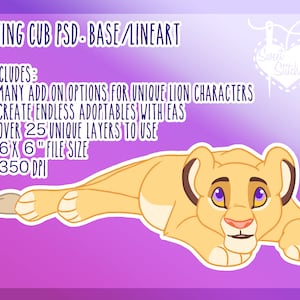 Lying Lion Cub Lineart PSD (Photoshop) Arquivo em camadas Lineart Base
