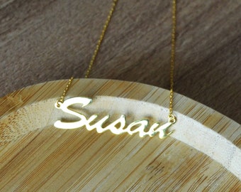 14K Solid Gold, Personalized Name Necklace, Custom Name Plate Necklace, Tiny Gold Necklace, 14K Rose Gold, 14K White Gold, Name Necklace
