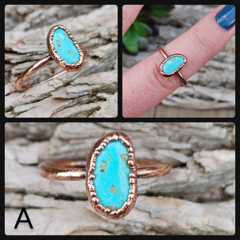 Kingman Turquoise Ring Natural Raw Turquoise Ring Copper Turquoise Ring Native American Cherokee Jewelry Boho Hippie Raw Gemstone Ring
