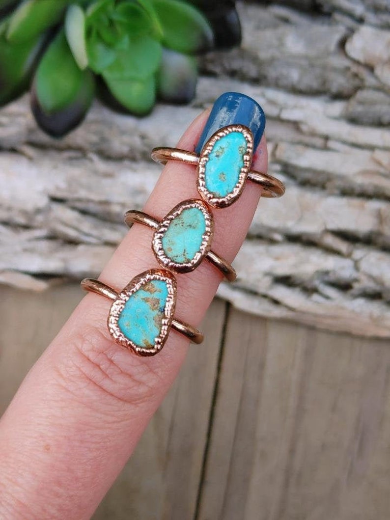 Kingman Turquoise Ring Natural Raw Turquoise Ring Copper Turquoise Ring Native American Cherokee Jewelry Boho Hippie Raw Gemstone Ring
