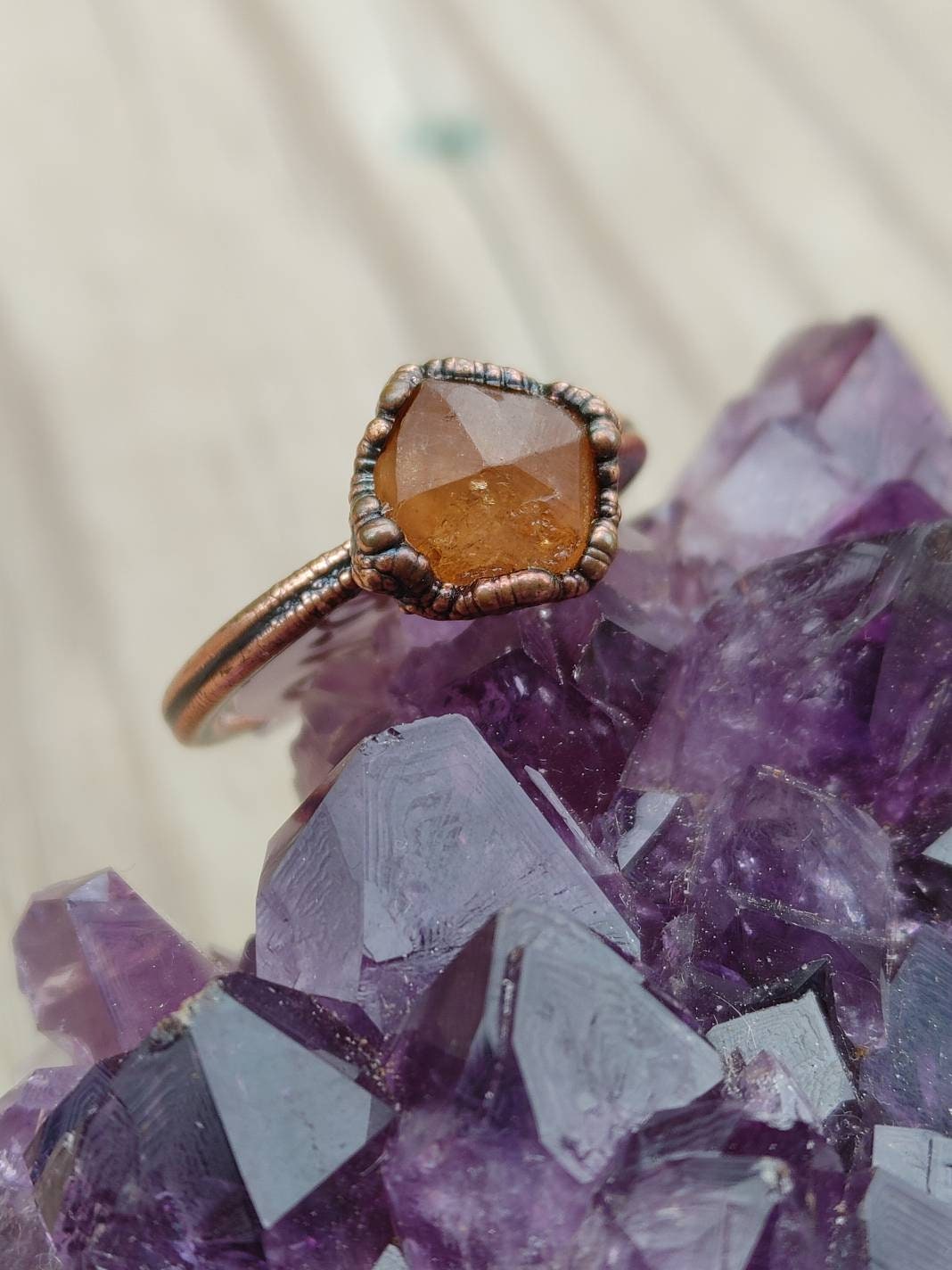 Spessartine Garnet Ring/ Raw Orange Garnet Ring/ Multiple Garnet Gemstones/ Orange Crystal Ring/ Multi Stone/ Copper Gemstone Ring/ US 5.5