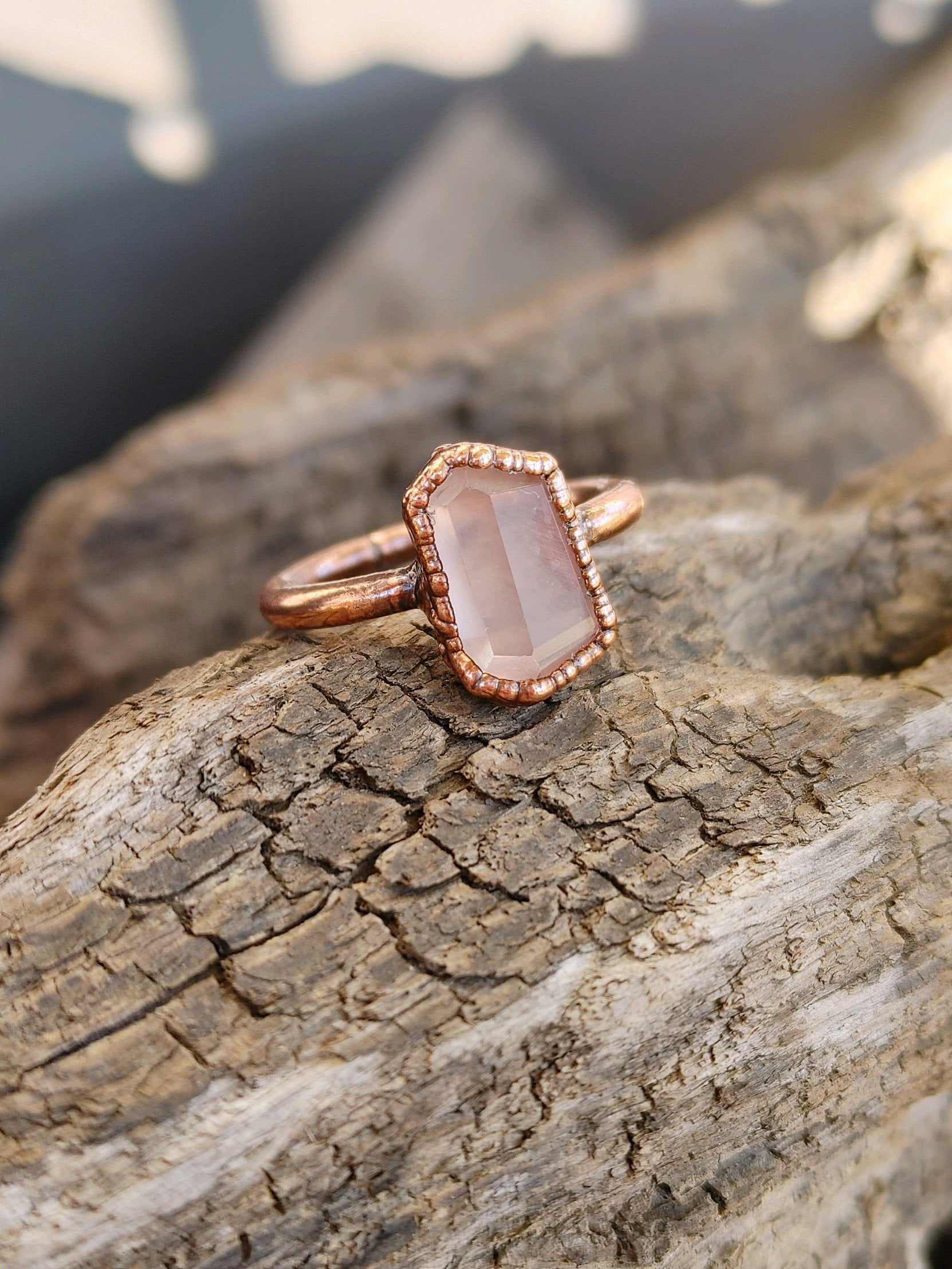 Rose Quartz Copper Ring/ Natural Rose Quartz Ring/ Copper Electroformed/  Pale Pink Crystal Quartz Ring/ Transparent Irregular Crystal Ring - Etsy