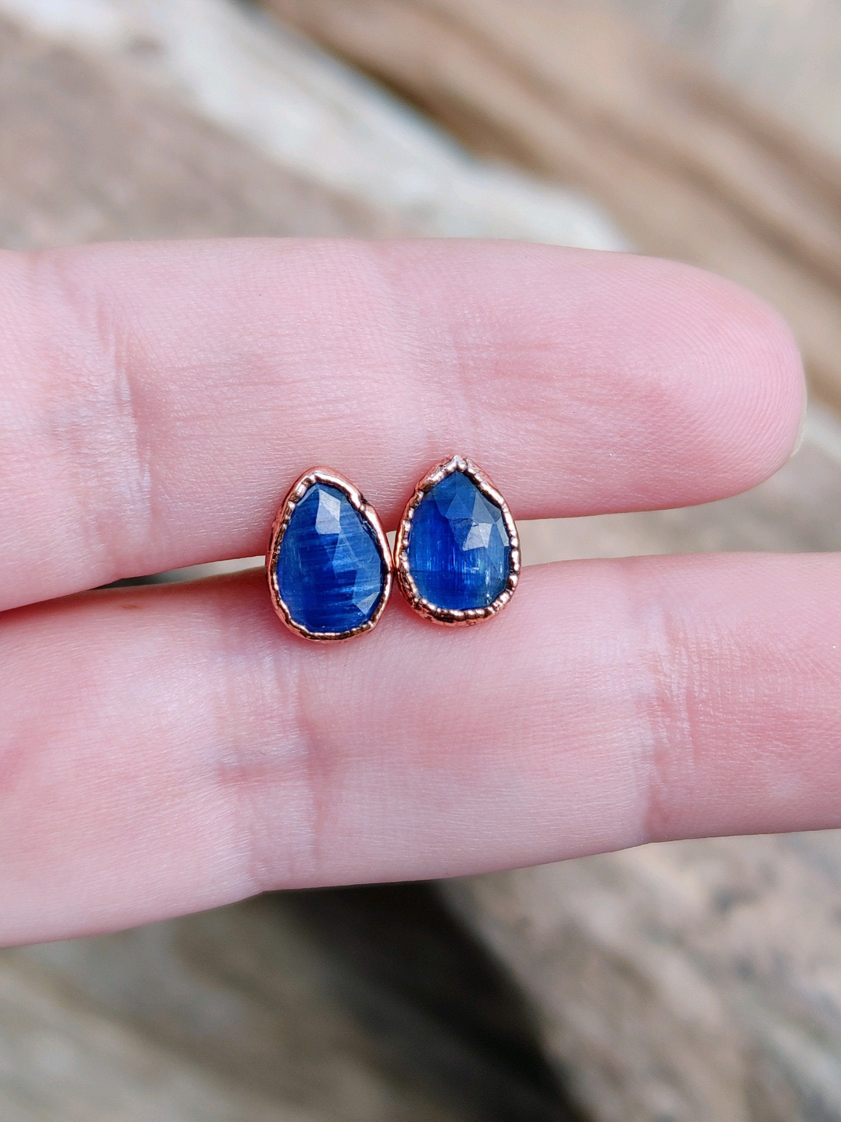 Blue Kyanite Earrings/ Natural Blue Gemstone Copper Earrings/ Etsy