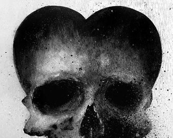 Toile - Valentine, Saint-Valentin, Cadeau de la Saint-Valentin, Black Heart, Skull Art, Heart Art, Monochrome, Gothic, Heart and Skull 2021