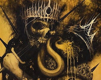 Skulls, Swords, Crowns, Yellow, Black, Heavy Metal, Snakes, Dark Art, Black Swords of Extinction 1