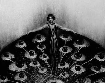Dark Art Deco Showgirl Eyeball Dress Art Print