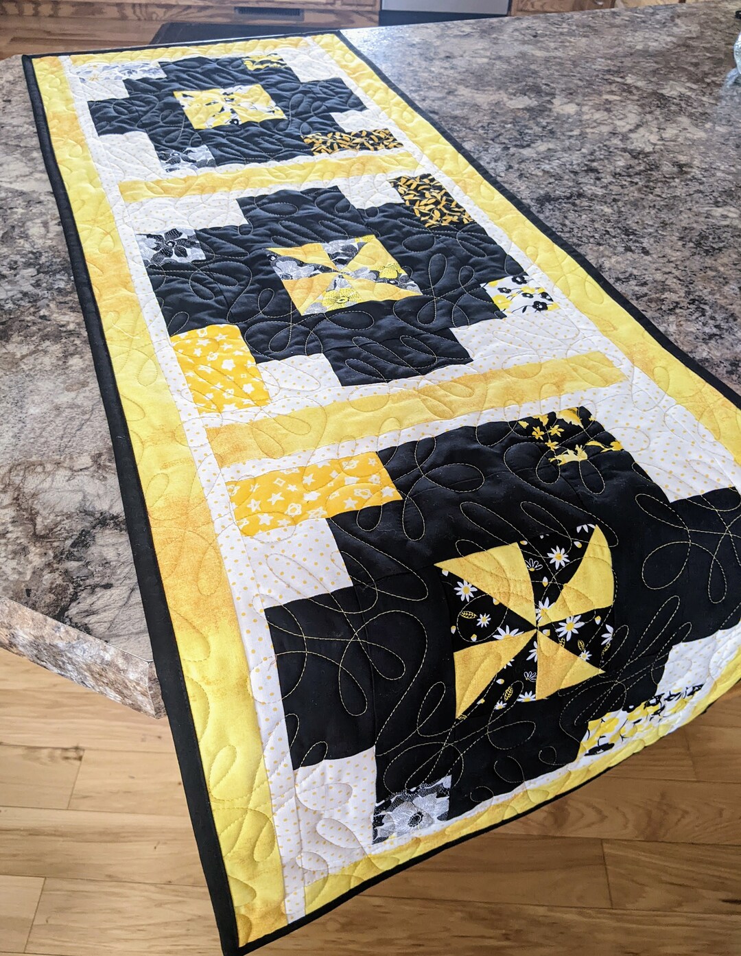 Yellow and Black Table Runner Quilted Table Runner Etsy