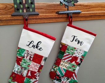 Holiday stockings, Quilted Christmas stocking, Patchwork stocking