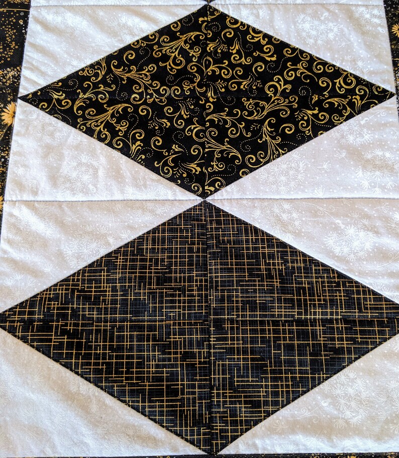 Quilted Table Runner Black and Gold Etsy