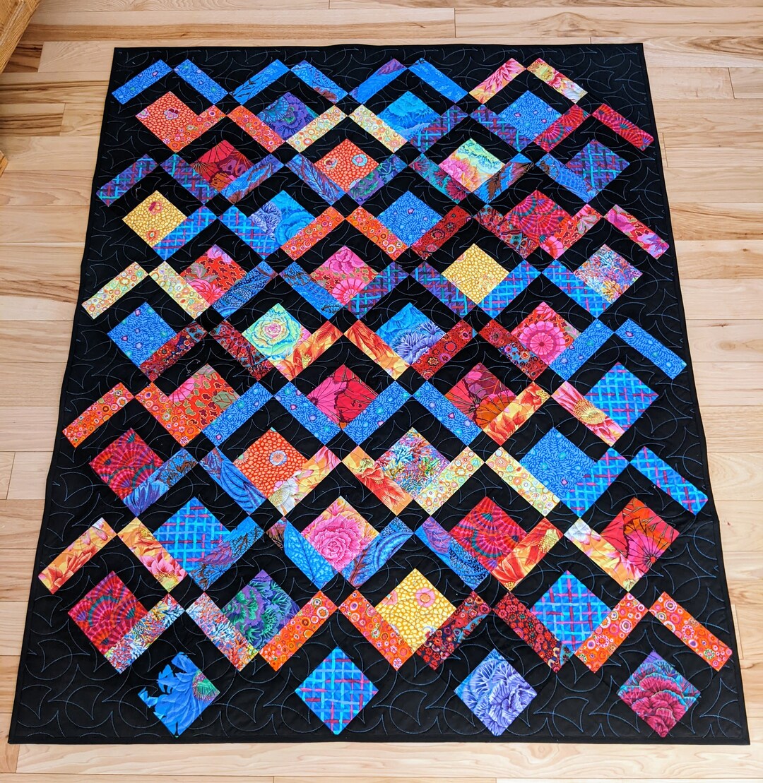 Lap Quilt, Couch Quilt, Black and Bright Etsy