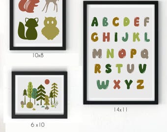 Forest Nursery, Kids room graphics, forest animal Alphabet Download