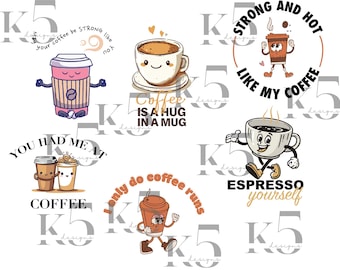 Coffee Cartoon vector/PNG pack Shirt, mug, card graphics