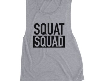 SQUAT SQUAD | Black + Gray Muscle Tee, Goals, Gals, Team Muscle Tank, Workout Top, Gym Tank, Fitness Apparel, Custom shirt design