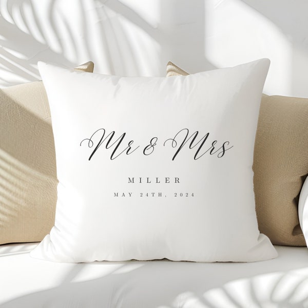 Custom Wedding Pillow, Mr & Mrs, Name and Wedding Date, Wedding Gift, Personalized Anniversary Gift, Engagement Gift, Wedding Announcement