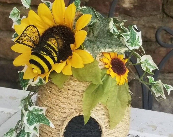 Bee Skep, Sunflower Bee Hive, Sisal Hive, Home Decor, Country accent, wedding decor, farmhouse, beekeeper