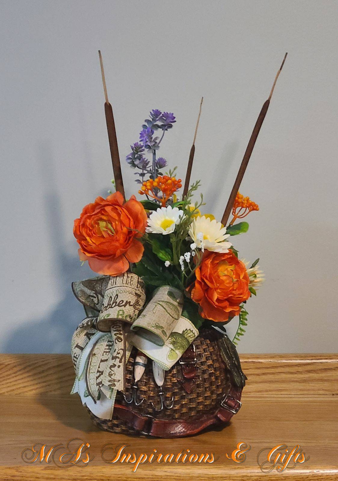 Fishing Basket Floral Centerpiece, Summertime Arrangement, Mother's Day, Father's Day, Farmhouse