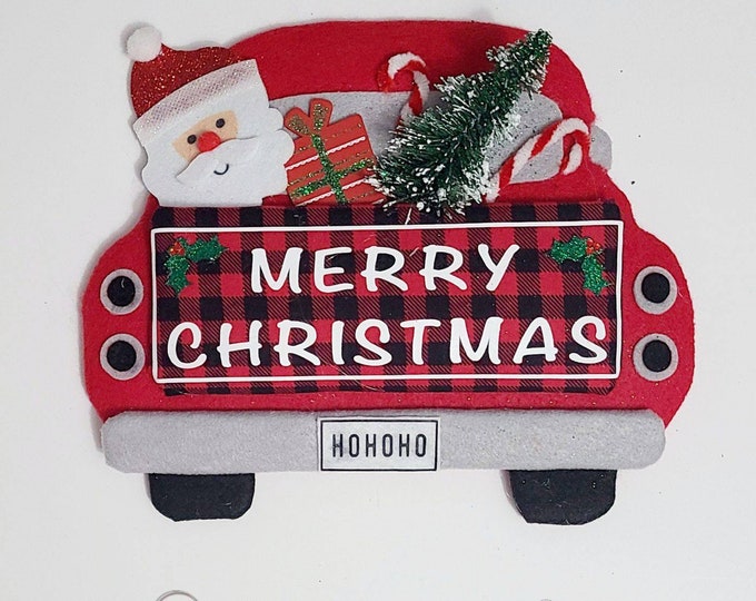 Handmade Red Truck Wreath Attachment, Felt Christmas accessory, Holiday accent, Wall decor