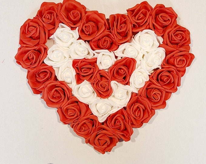 Handmade Rose Heart Wreath Attachment, Valentine's Day accessory, Holiday accent, Wall Decor