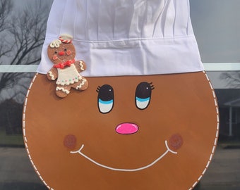 Gingerbread Chef Door Decor, Welcome Guests, 18 inch Round Door Hanger, Farmhouse, Southern Charm, Housewarming