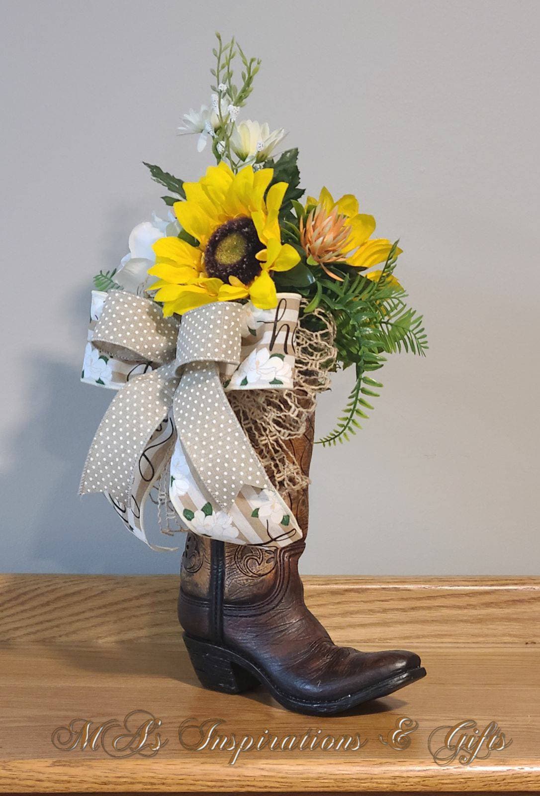 Cowboy Boot Floral Centerpiece, Summertime Arrangement, Mother’s Day