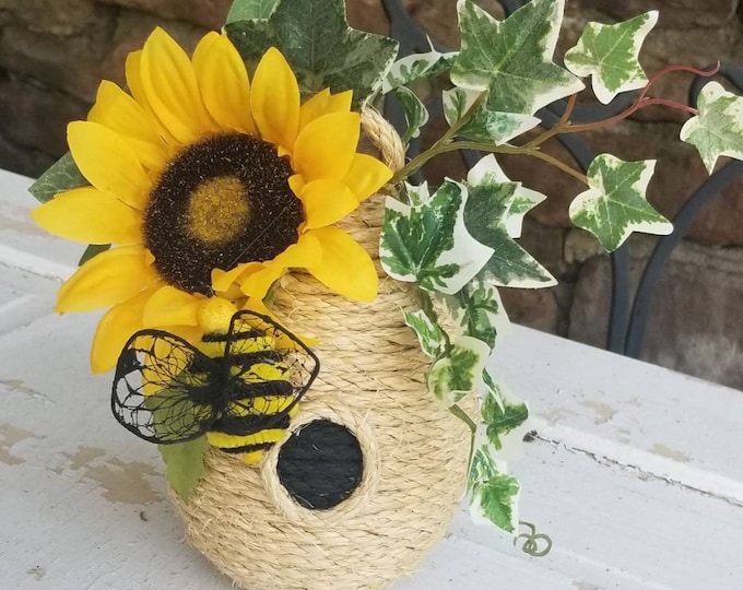 Bee Skep, Sunflower Bee Hive, Sisal Hive, Home Decor, Country accent, wedding decor, farmhouse, beekeeper