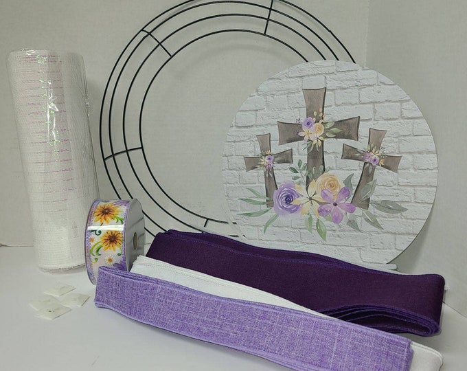 Three Crosses Wreath Kit, Pancake Wreath Kit, Easter Wreath Kit