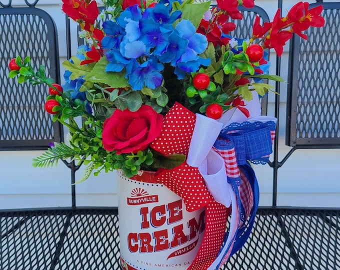 Ice Cream Summer Centerpiece, Red White Blue Container Arrangement,  Home Decor, Tablescape, Farmhouse, Southern Living