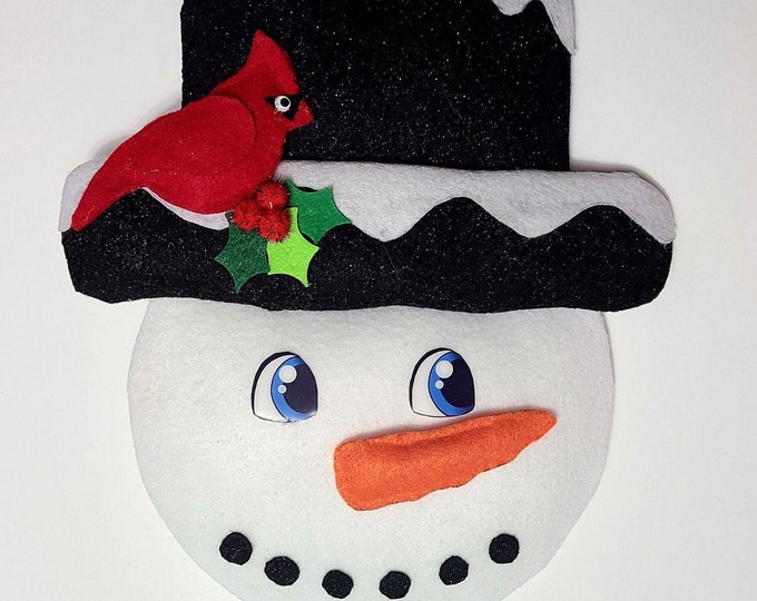 Handmade SnowmanWreath Attachment, Felt Christmas accessory, Holiday accent, winter Wall decor