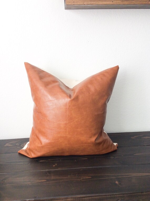Cognac Faux Leather Pillow Cover Faux Leather Accent pillow Etsy