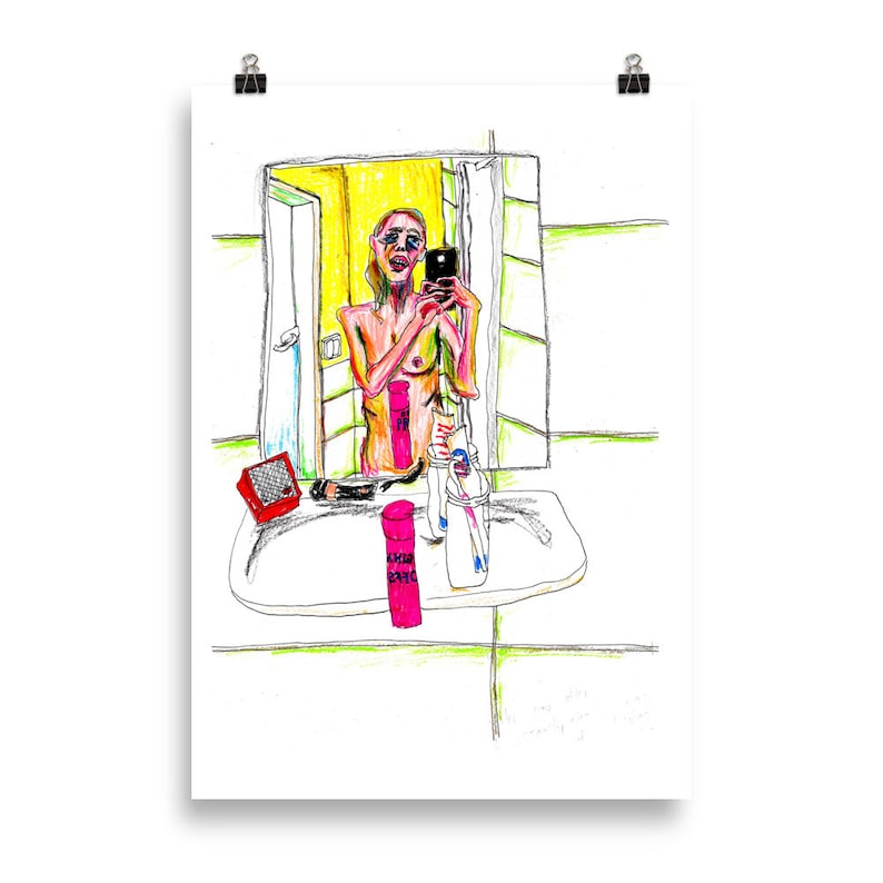 Morning Glory Hangover Poster Berlin illustration bathroom selfie the morning after a party