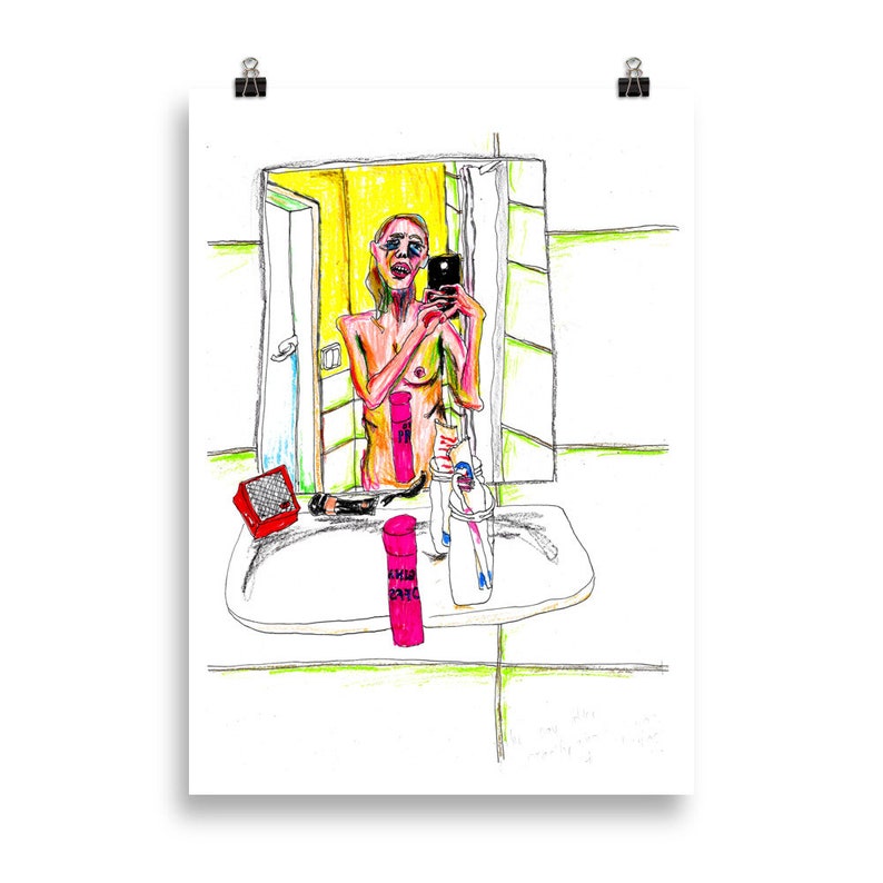 Morning Glory Hangover Poster Berlin illustration bathroom selfie the morning after a party