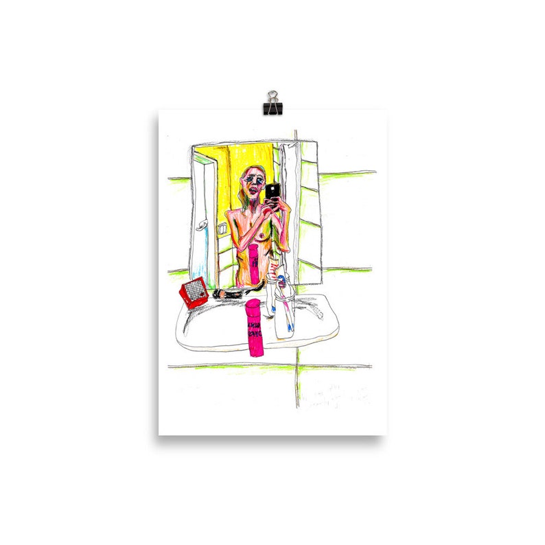 Morning Glory Hangover Poster Berlin illustration bathroom selfie the morning after a party