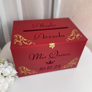 Caja de tarjetas roja personalizada para quinceañera, buzón bohemio, hucha, decoración rústica para quinceañera, caja de tarjetas roja personalizada, quinceañera, caja de tarjetas