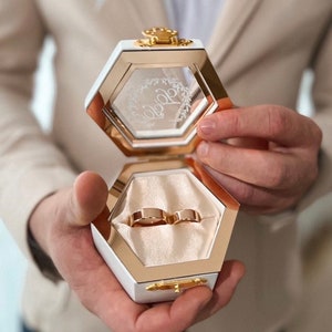 Caja para anillos de boda, caja para anillos de compromiso, caja para anillos, caja de madera, caja personalizada, caja para anillos, almohadilla para anillos de boda, anillos, joyero, blanco