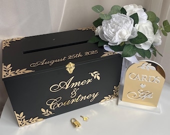 Tarjeta de boda gótica, caja grande, hucha de boda, caja de recuerdos de madera, caja de tarjetas con ranura, decoración de buzón, buzón de boda, idea de regalos para parejas