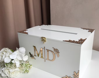 Personalised White Wedding Card Box, Boho Wedding Post Box, Wedding Money Box, Rustic Wedding Decor, Custom Wedding Card Box